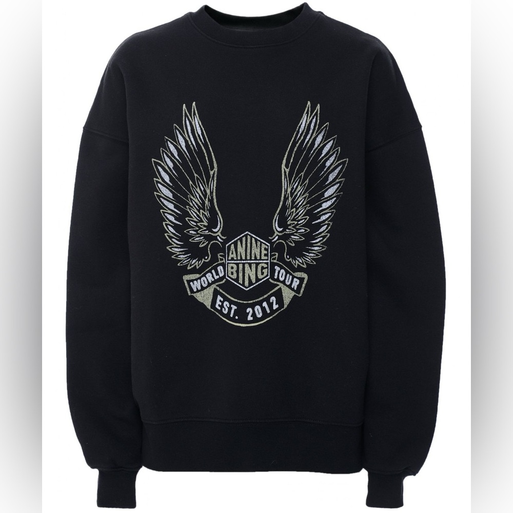 Anine Bing Kenny Black Winged Graphic Sweatshirt